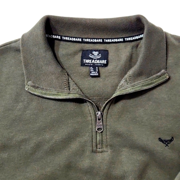 Threadbare Denim Corps Men's Forest Green Pull Over 1/4 Zip Sweatshirt M EUC - Picture 4 of 10